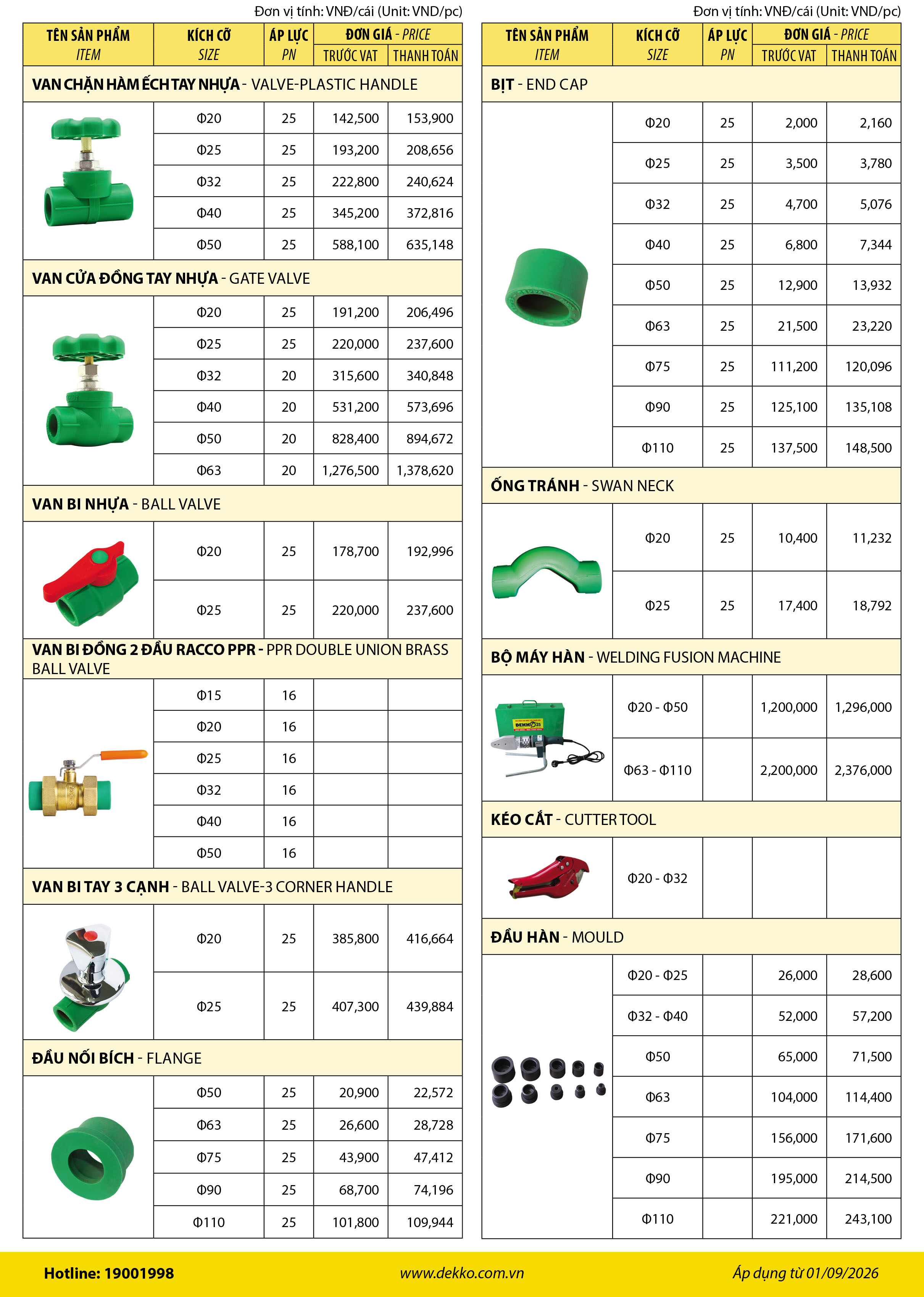 bảng gi&aacute; ống v&agrave; phụ kiện PPR